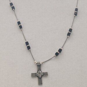 *Retired SILPADA Sterling Silver Cross Square Black Beaded Necklace
